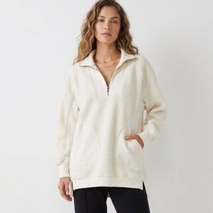 Anthropologie daily practice Ivory Sherpa Half-Zip Pullover